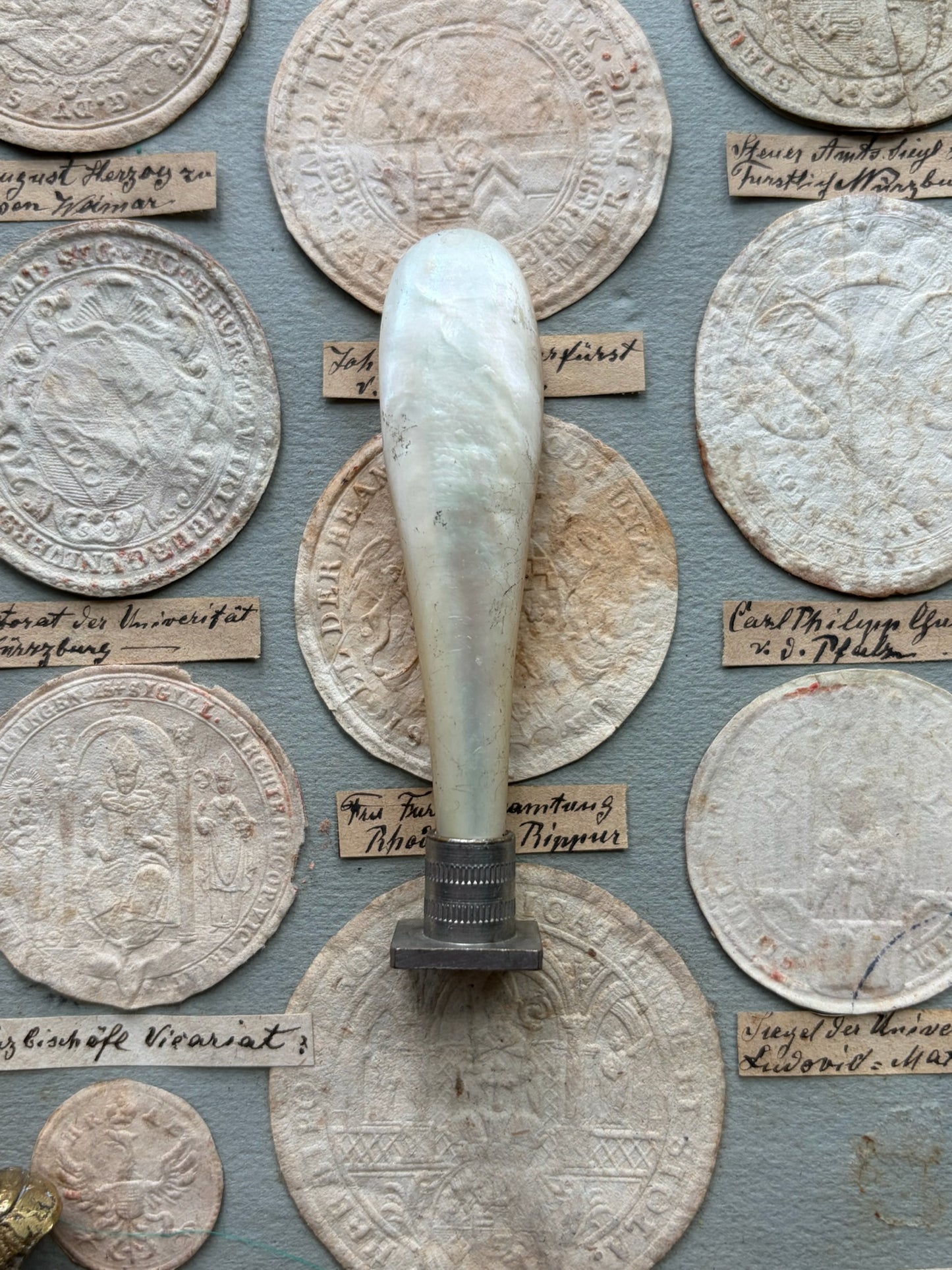 Antique French Mother-of-Pearl Desk Seal — “EM” Monogram