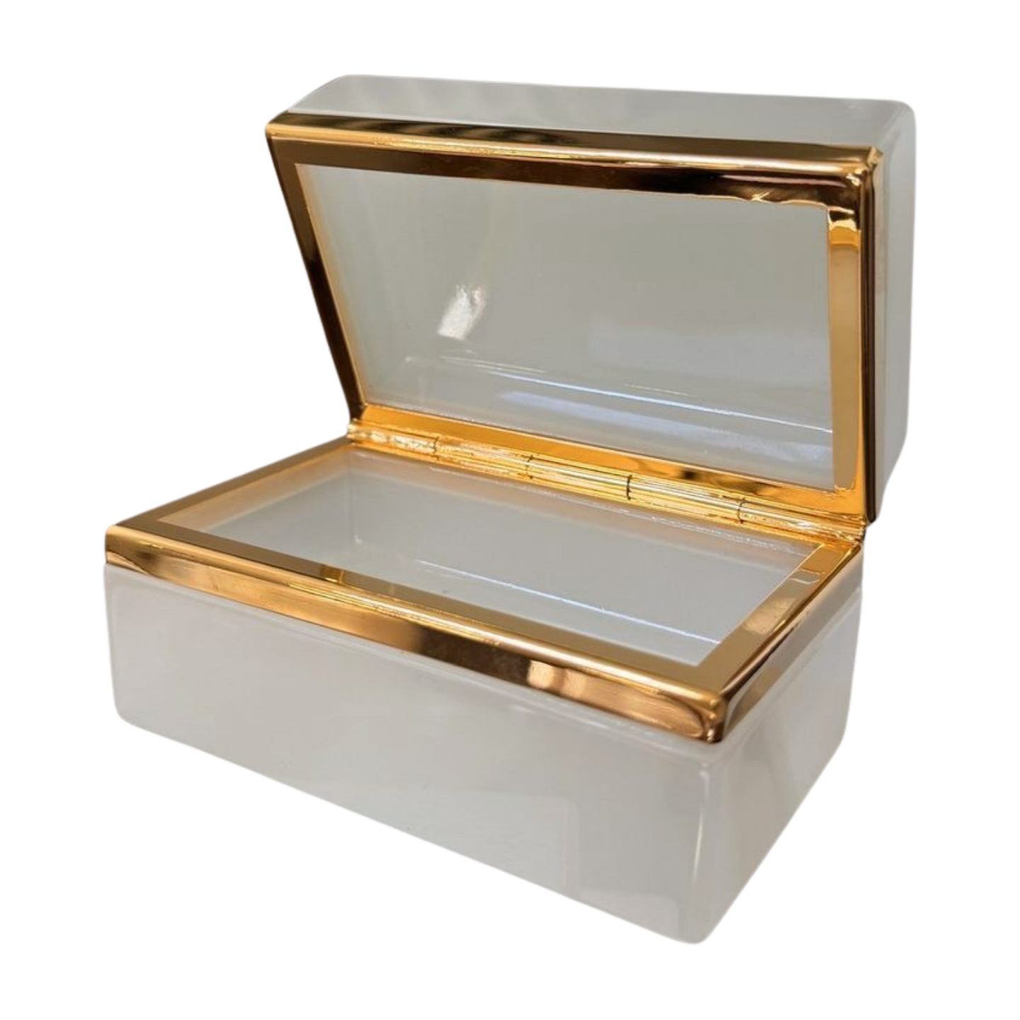 Vintage French Opaline Glass Box with Gilt Mounts