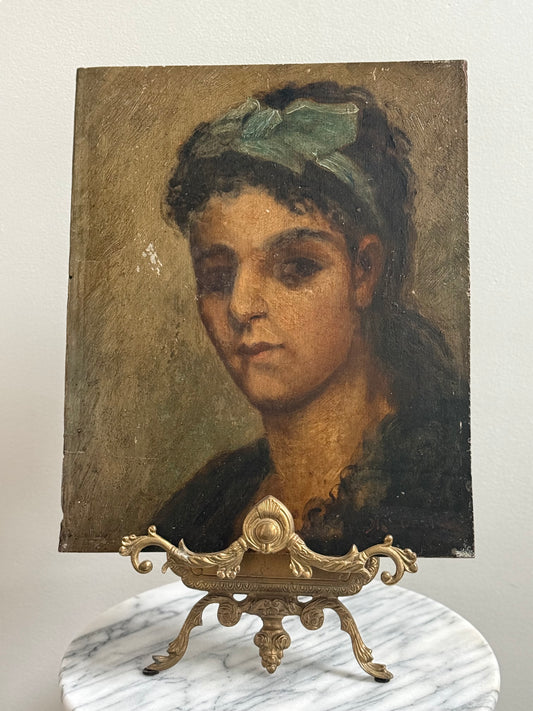 19th Century French Portrait Painting (Oil on Board)