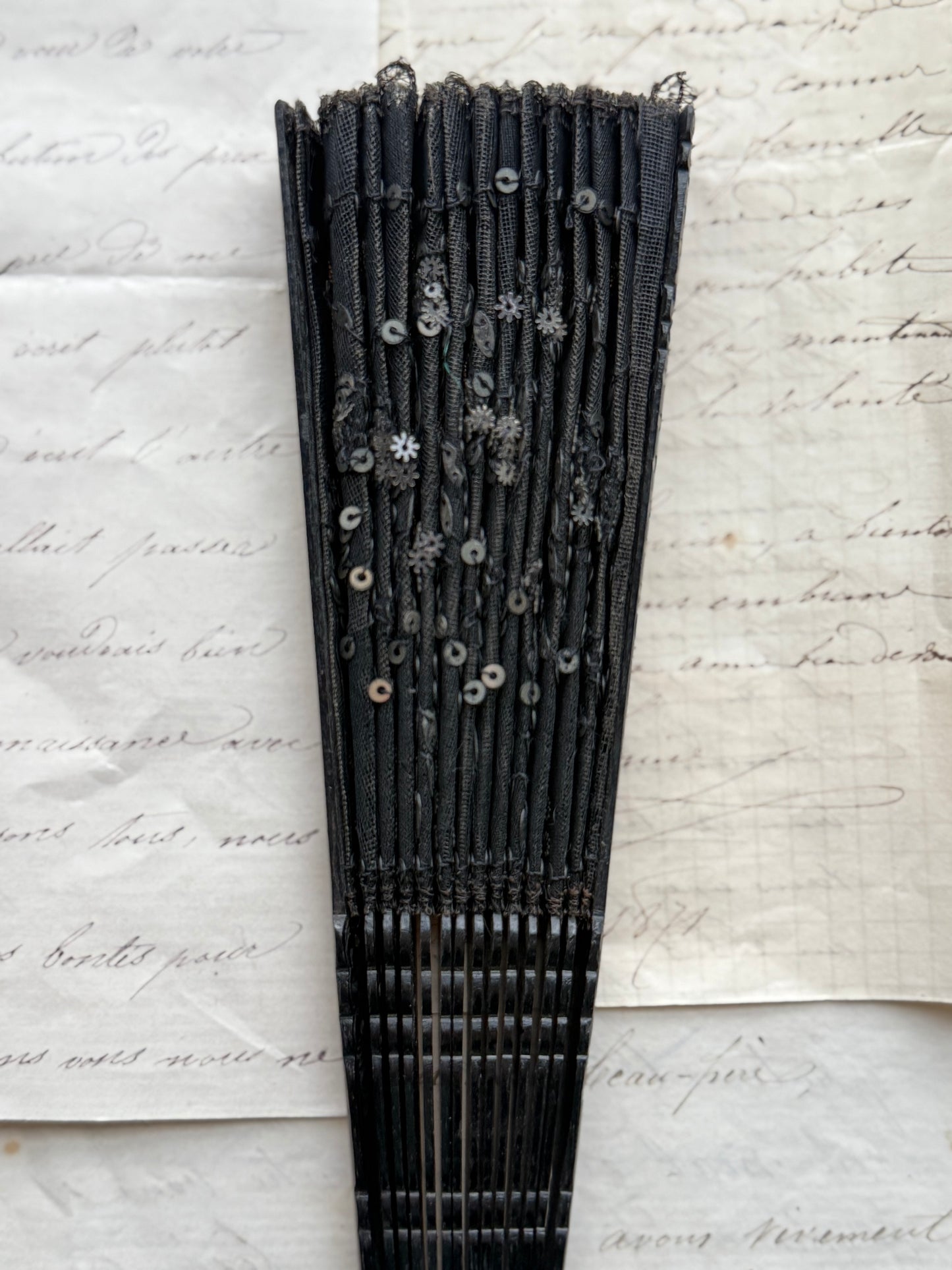 Vintage Black Sequin Hand Fan