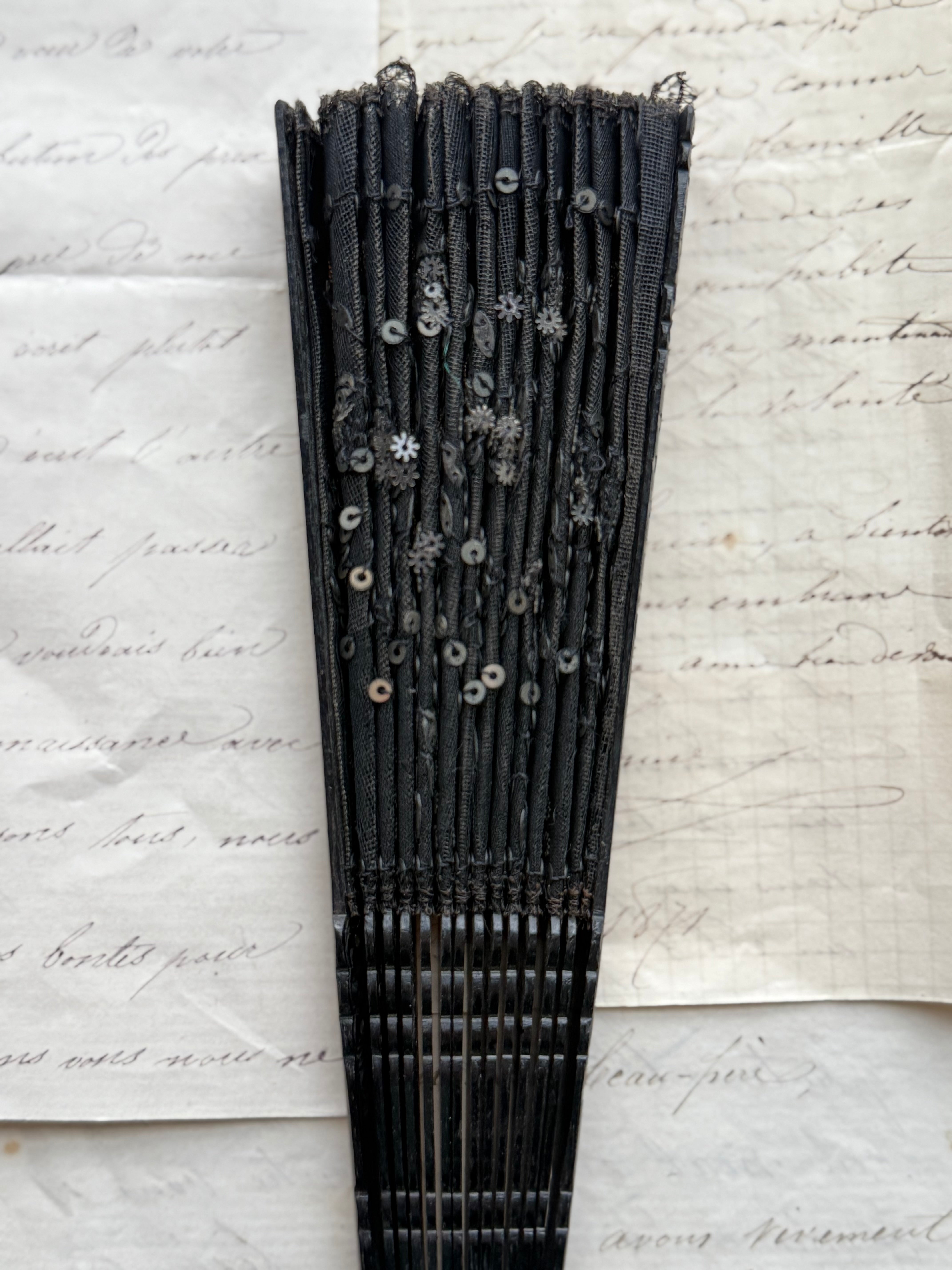 Vintage Black Sequin Hand Fan