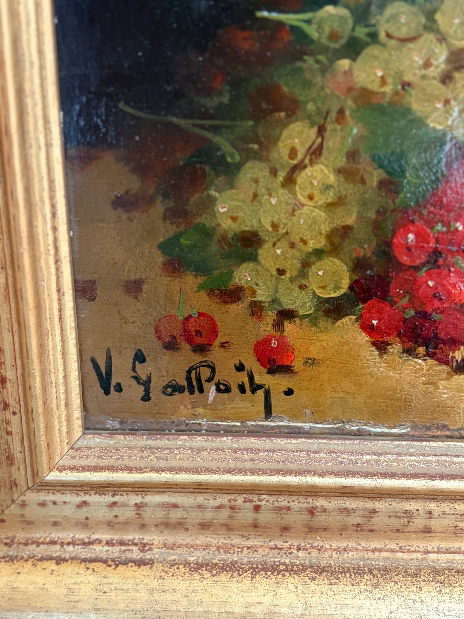 Antique 19th-Century French Still Life Painting, Signed V. Geoffroy