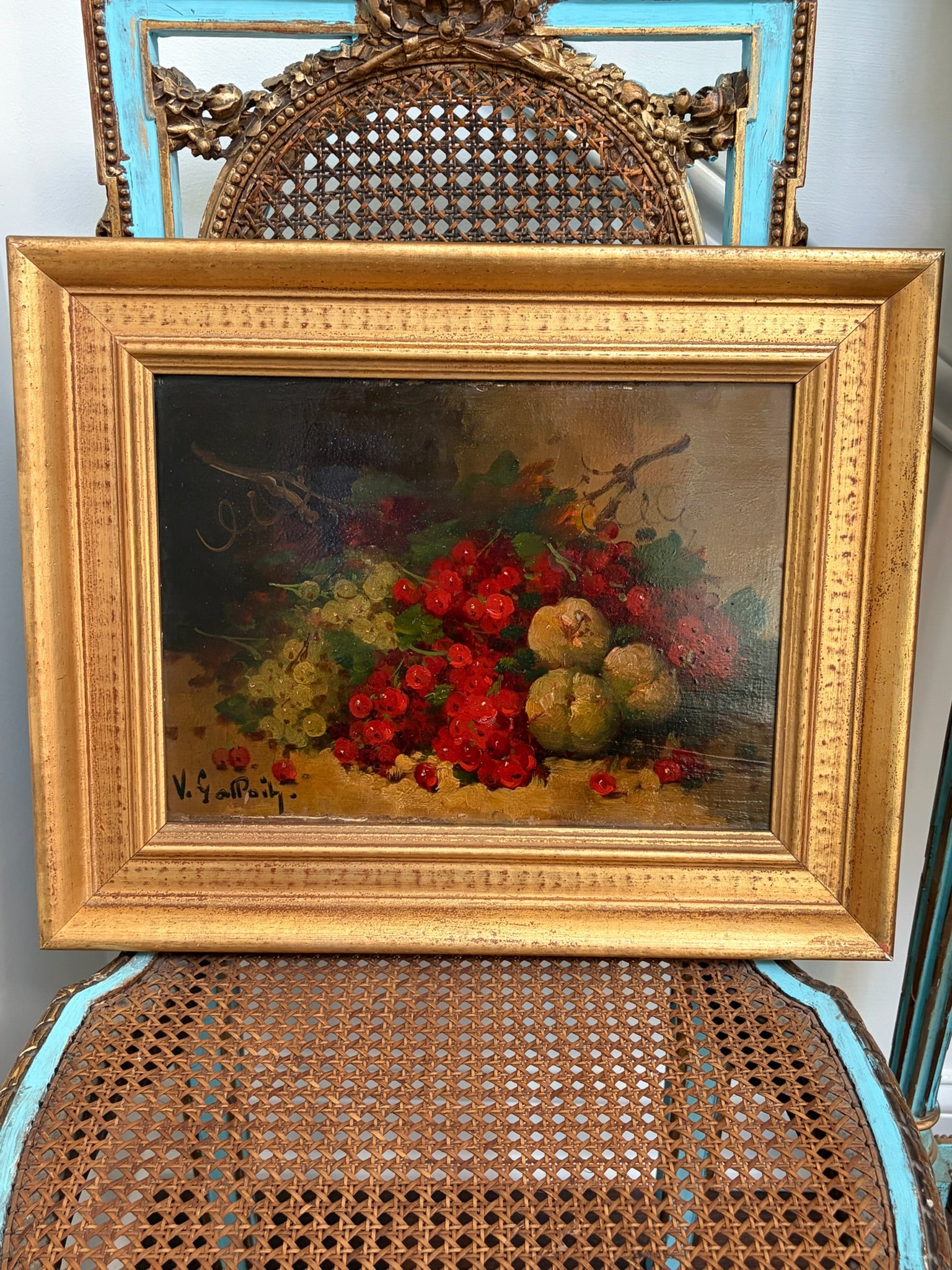 Antique 19th-Century French Still Life Painting, Signed V. Geoffroy