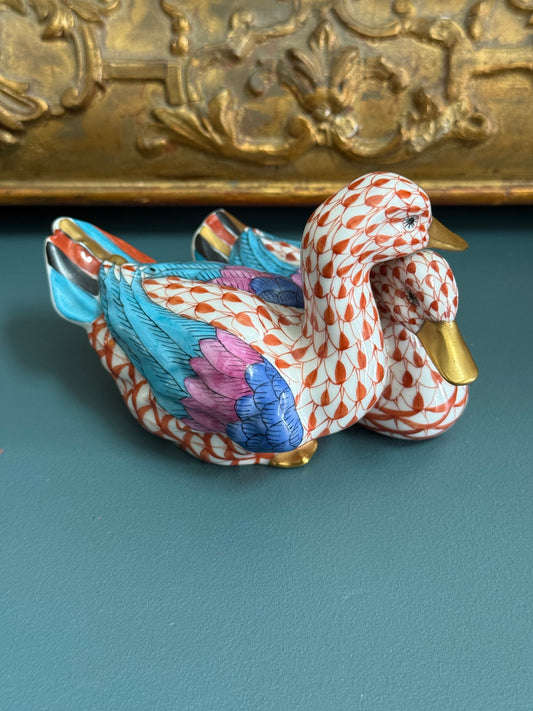 Herend Hand-Painted Porcelain Paired Duck Figurine