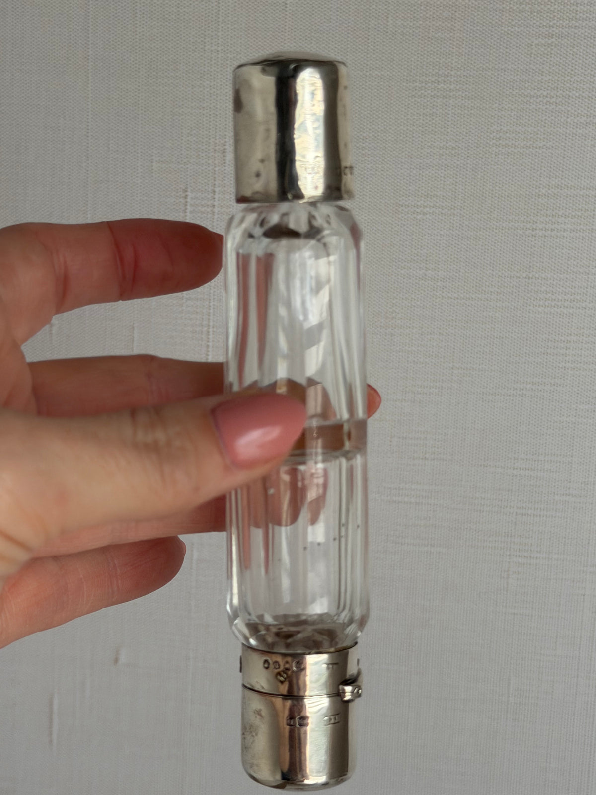 Antique Sterling Silver & Cut Crystal Double-Ended Scent Bottle