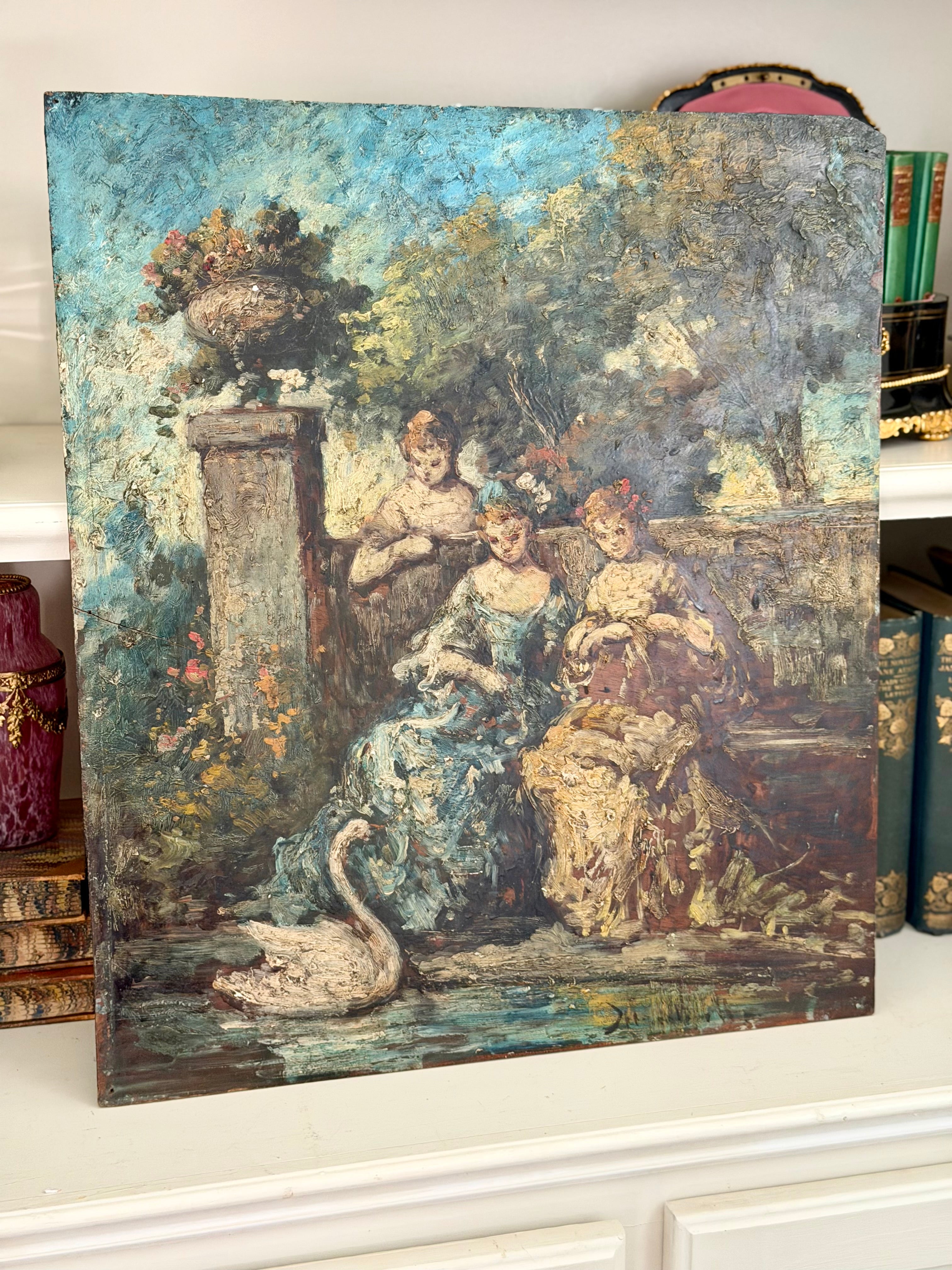 Antique French Oil Painting, Attributed to Henri Rolland, in the Manner of Monticelli (note disclaimer in description)