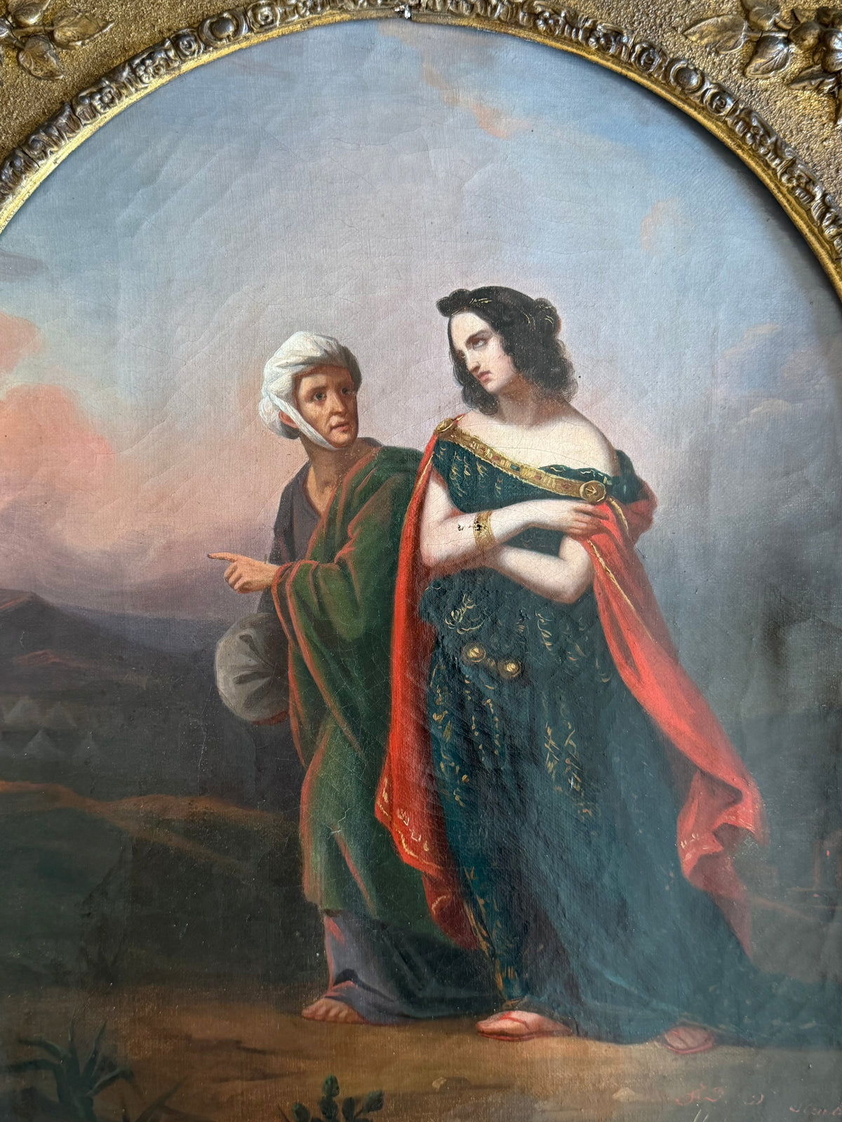 Antique Figural Oil Painting in Gilt Frame