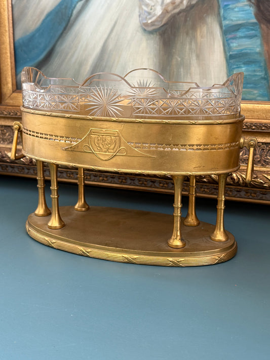 Antique French Cut Crystal Jardinière in Gilt Bronze Compote