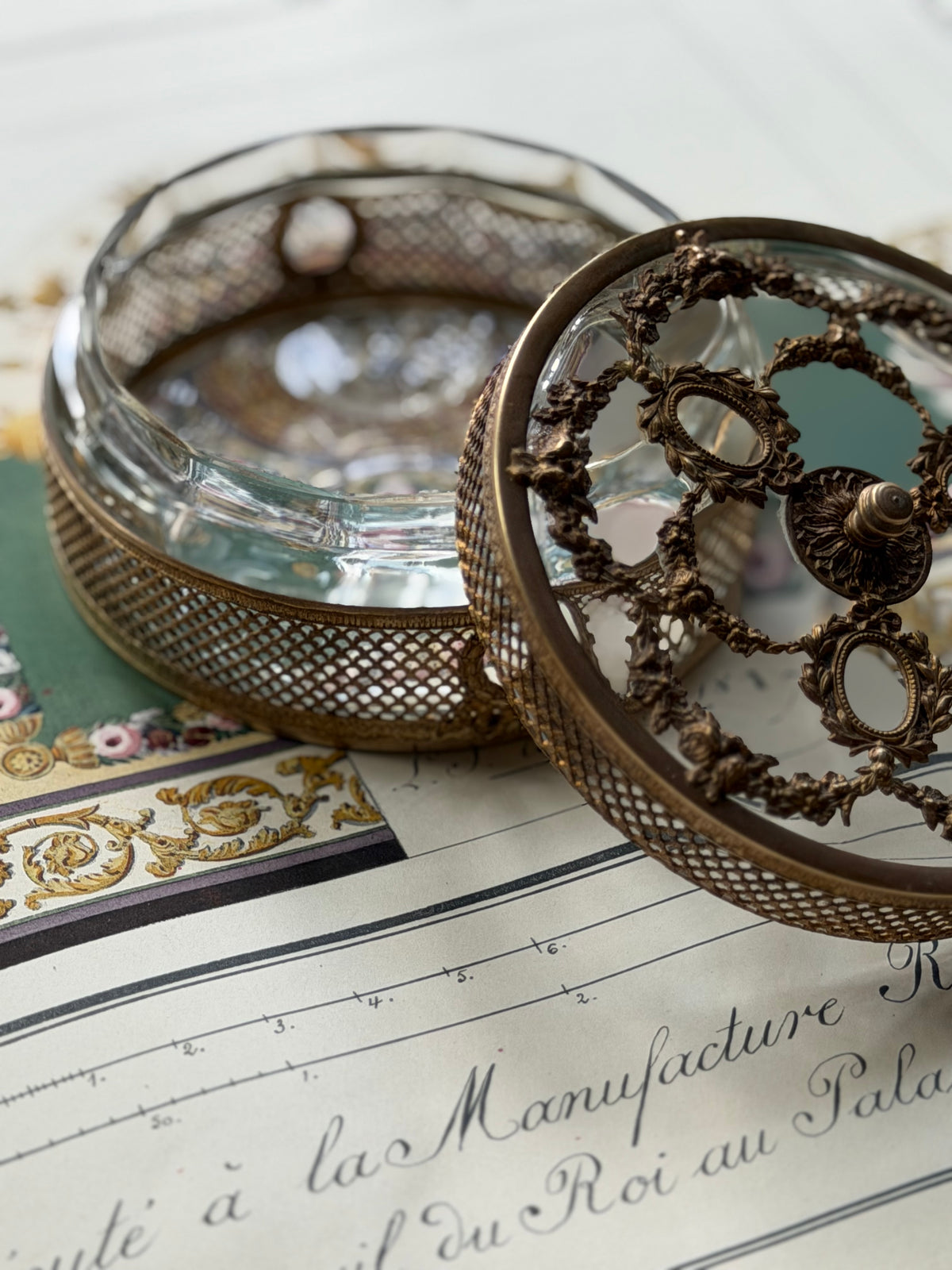 Antique French Ormolu and Crystal Lidded Box