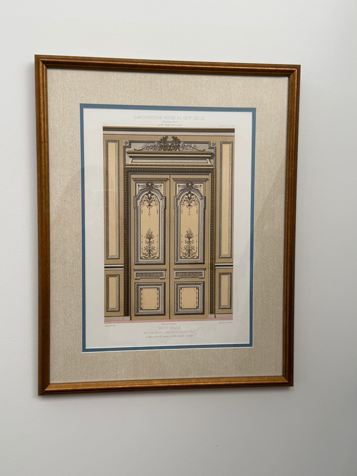 Antique French Architectural Chromolithograph – Petit Salon – Custom Framed