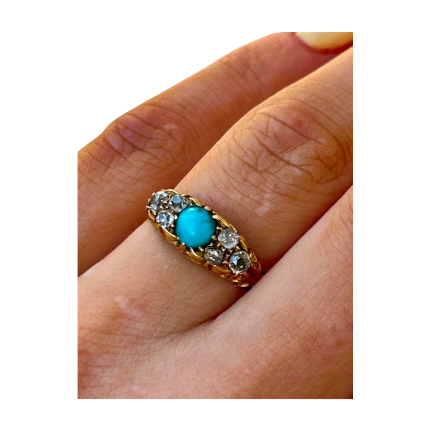 Antique 18 Carat Yellow Gold Turquoise and Diamond Ring