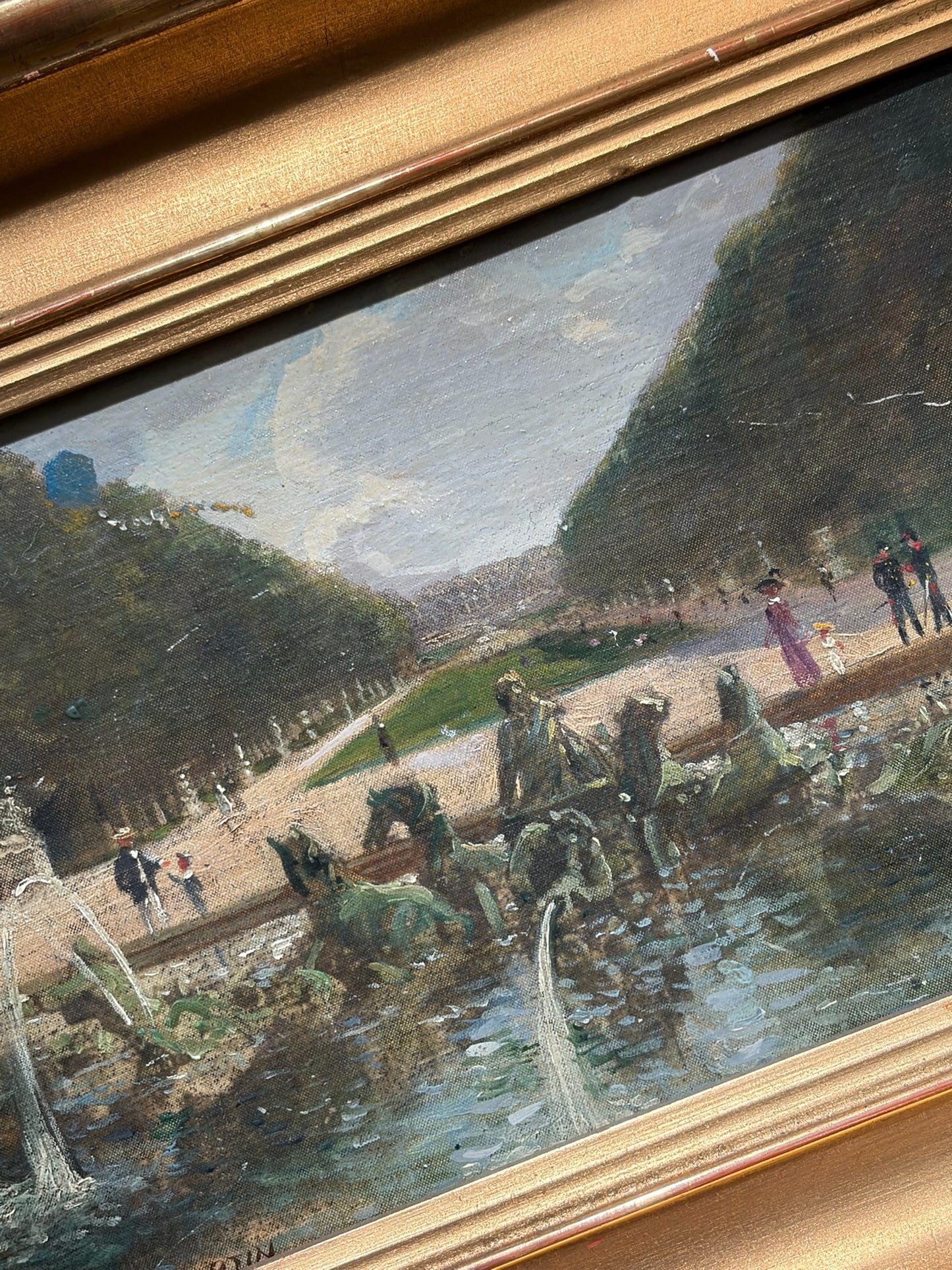 French Oil Painting — “Apollo’s Chariot,” The Bassin d’Apollon at Versailles, Signed Roger Martin