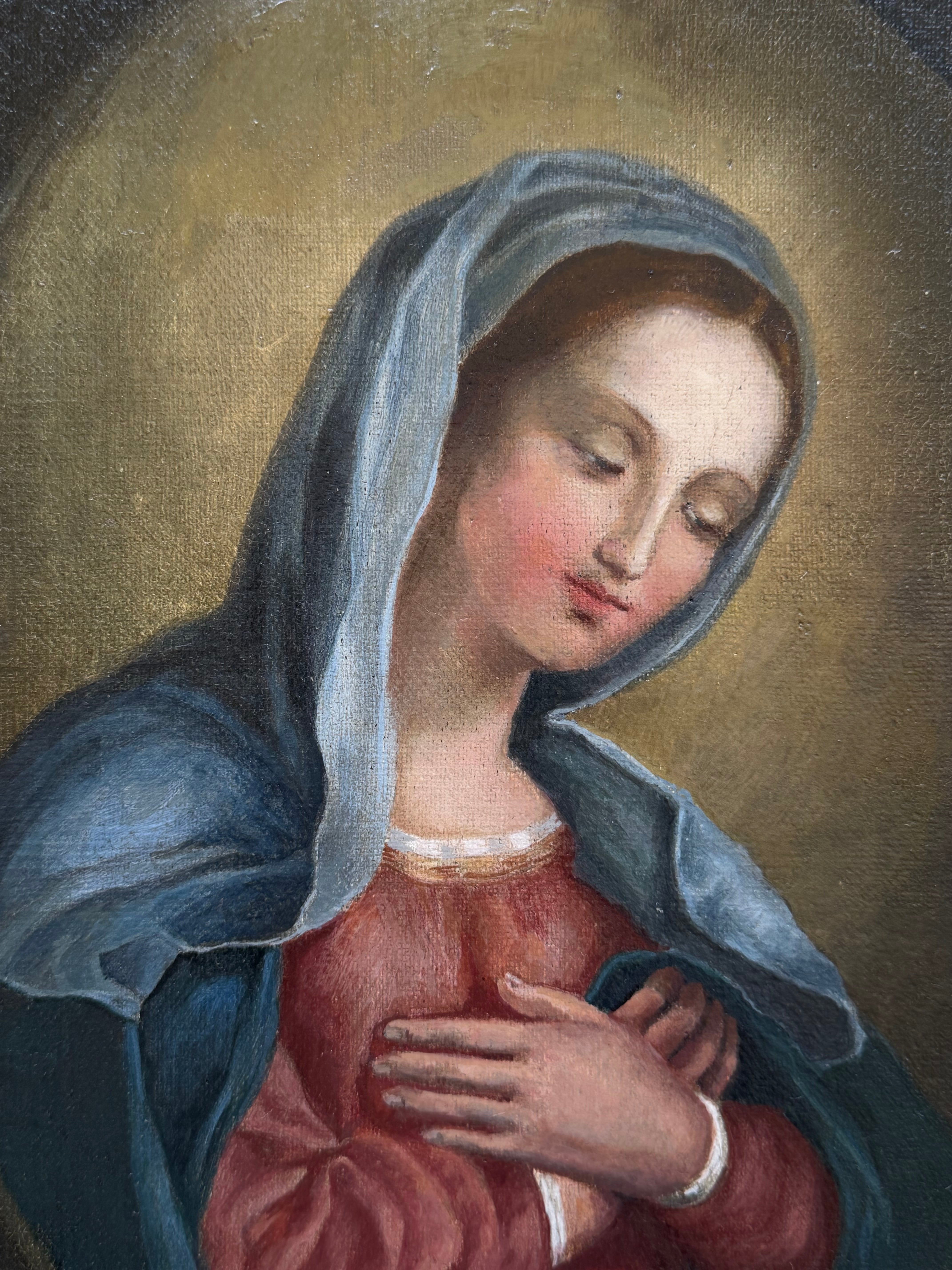 19th Century Oil on Canvas Madonna in Prayer, in the Manner of Sassoferrato