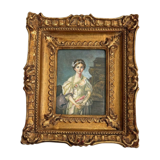 Antique French Hand-Painted Miniature Portrait — “La Cruche Cassée”