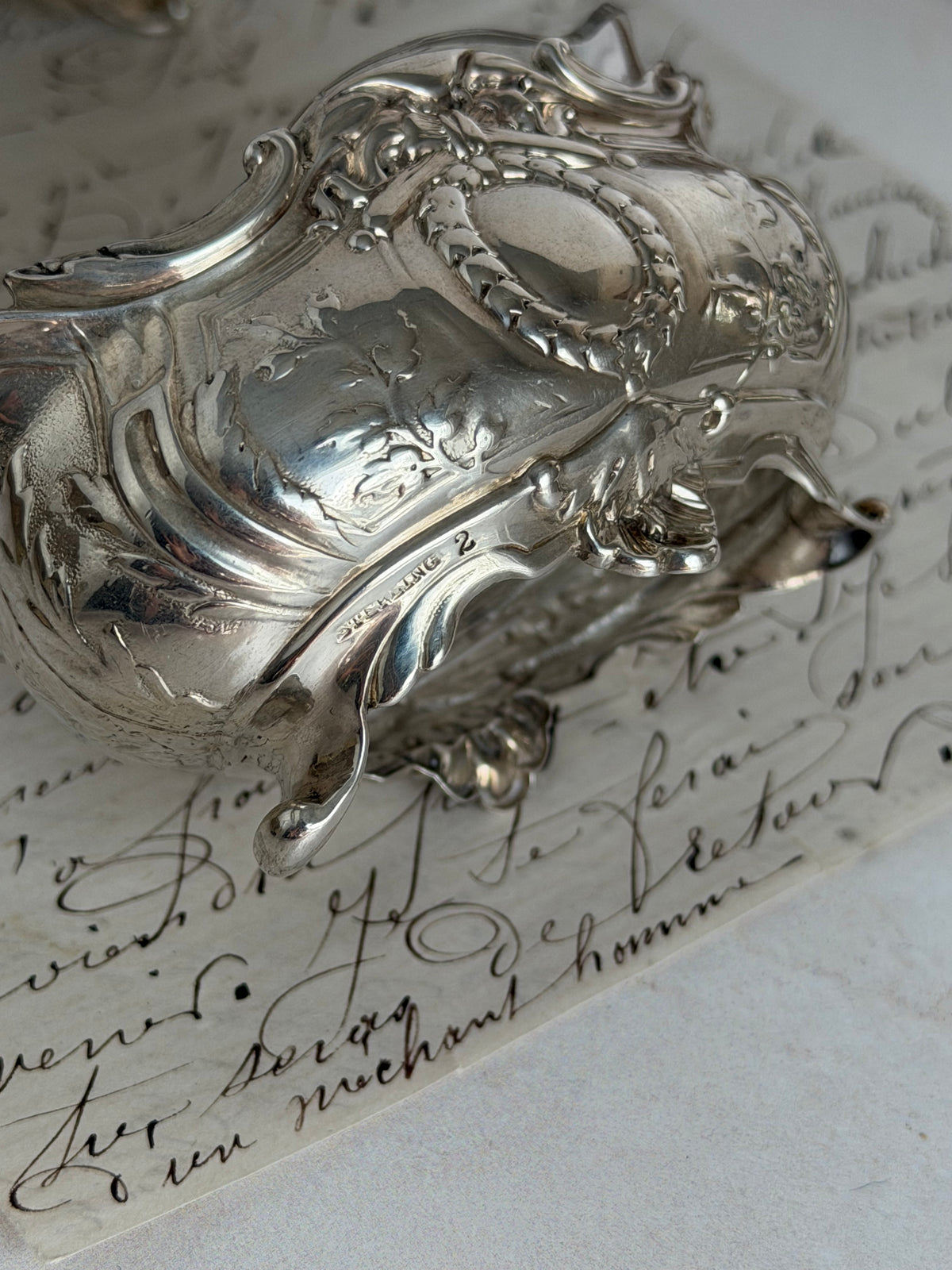 Antique Sterling Silver & Crystal Salt Cellar with Spoon (priced individually)
