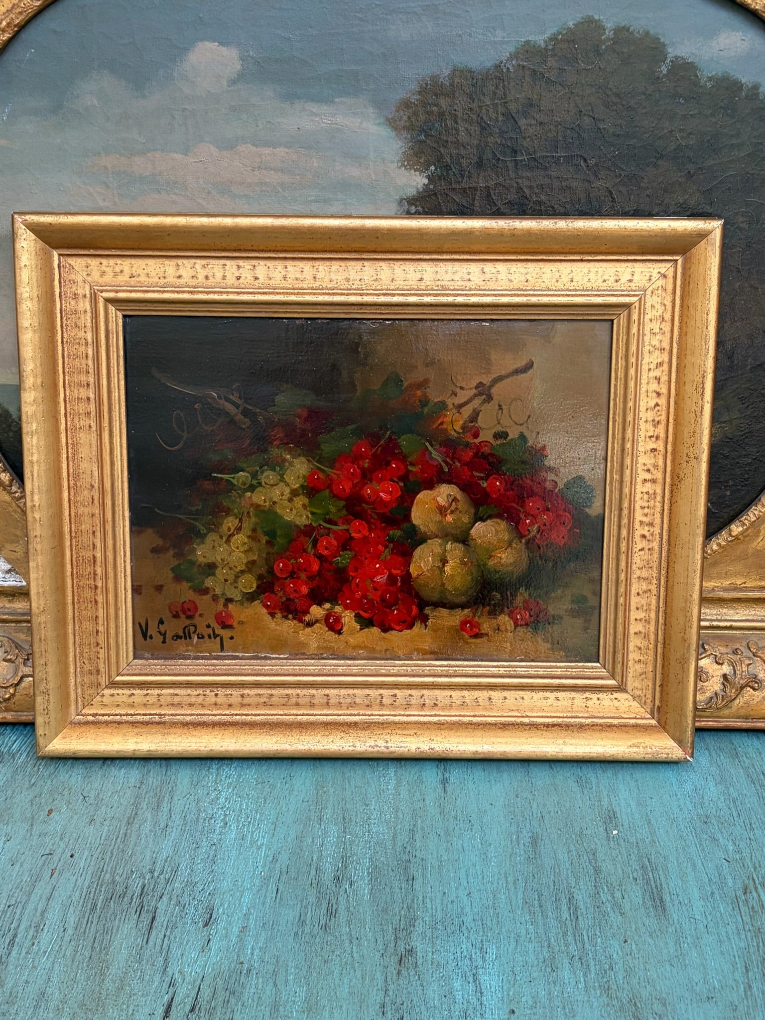 Antique 19th-Century French Still Life Painting, Signed V. Geoffroy