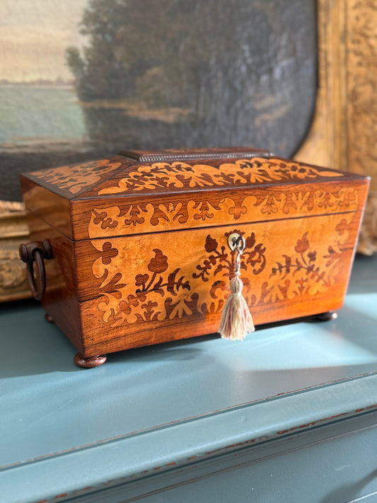 Antique English Tea Caddy with Cut Glass Bowl