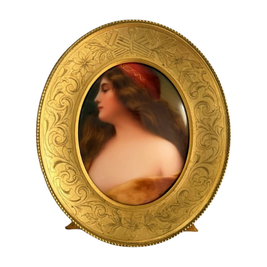 Antique Painted Porcelain Portrait in Bronze Frame