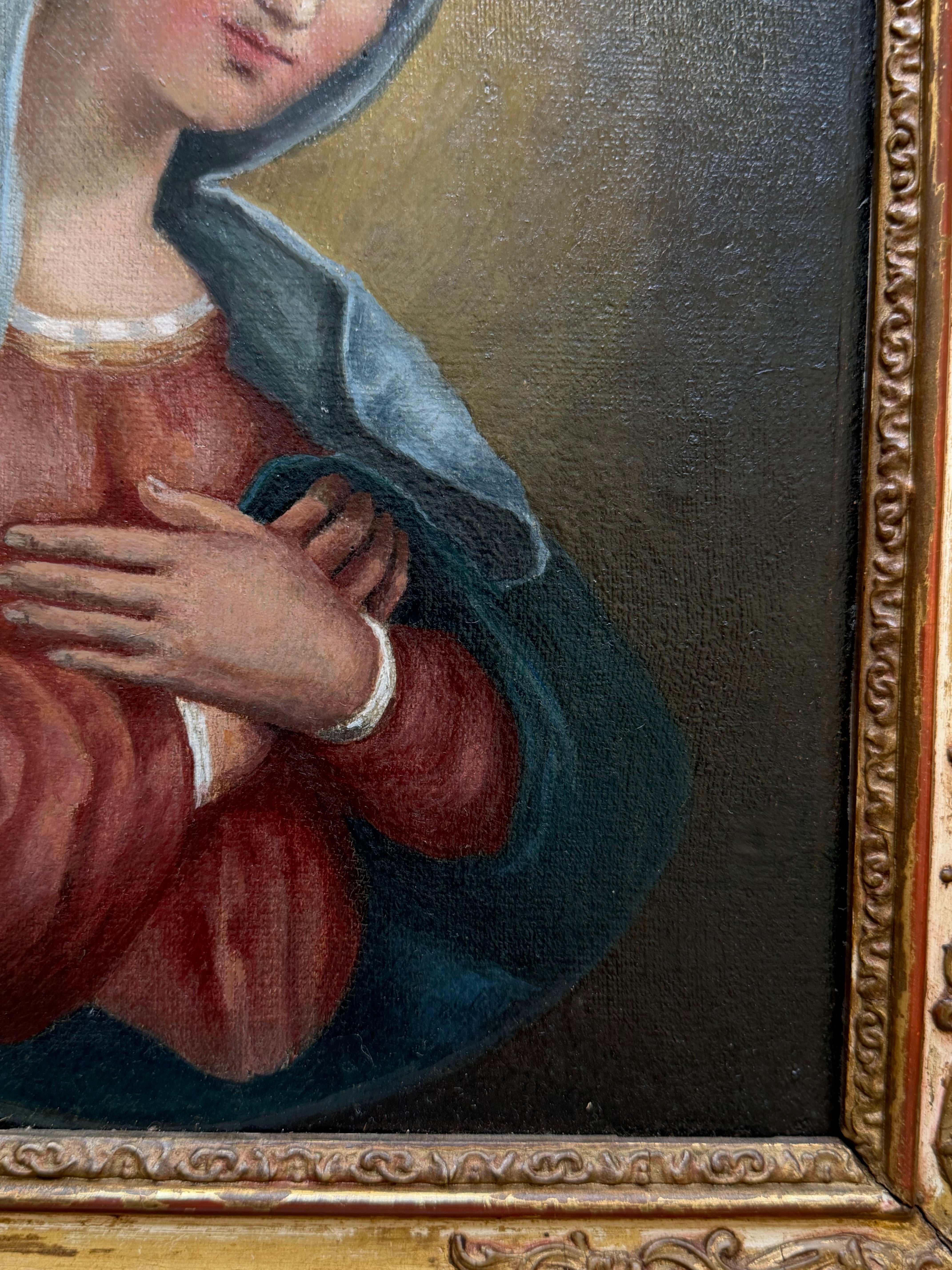 19th Century Oil on Canvas Madonna in Prayer, in the Manner of Sassoferrato