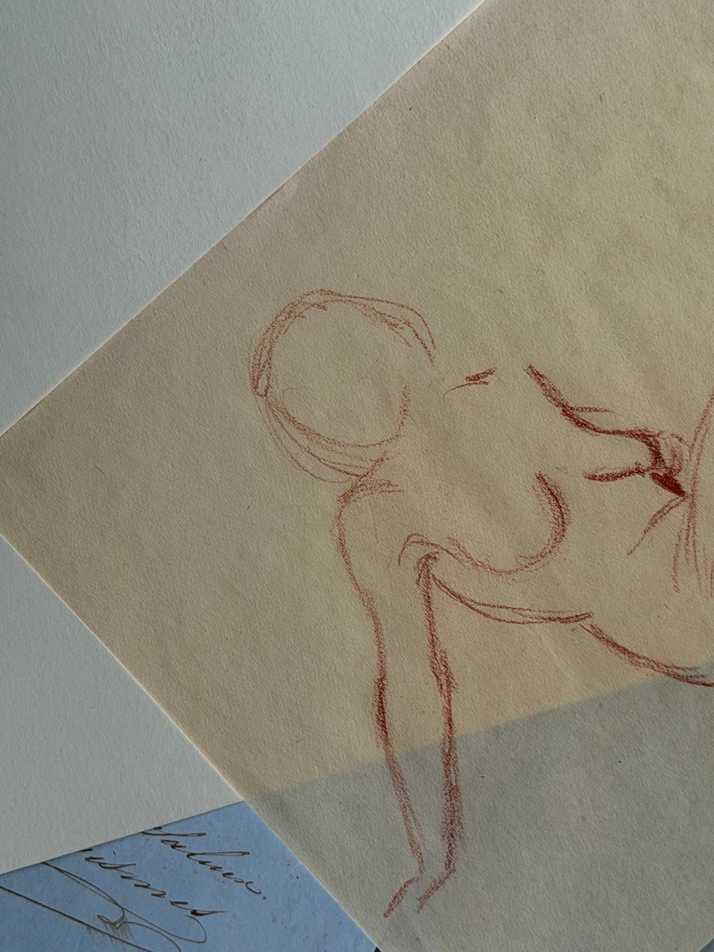 Vintage French Sanguine Reclining Nude Figure Study