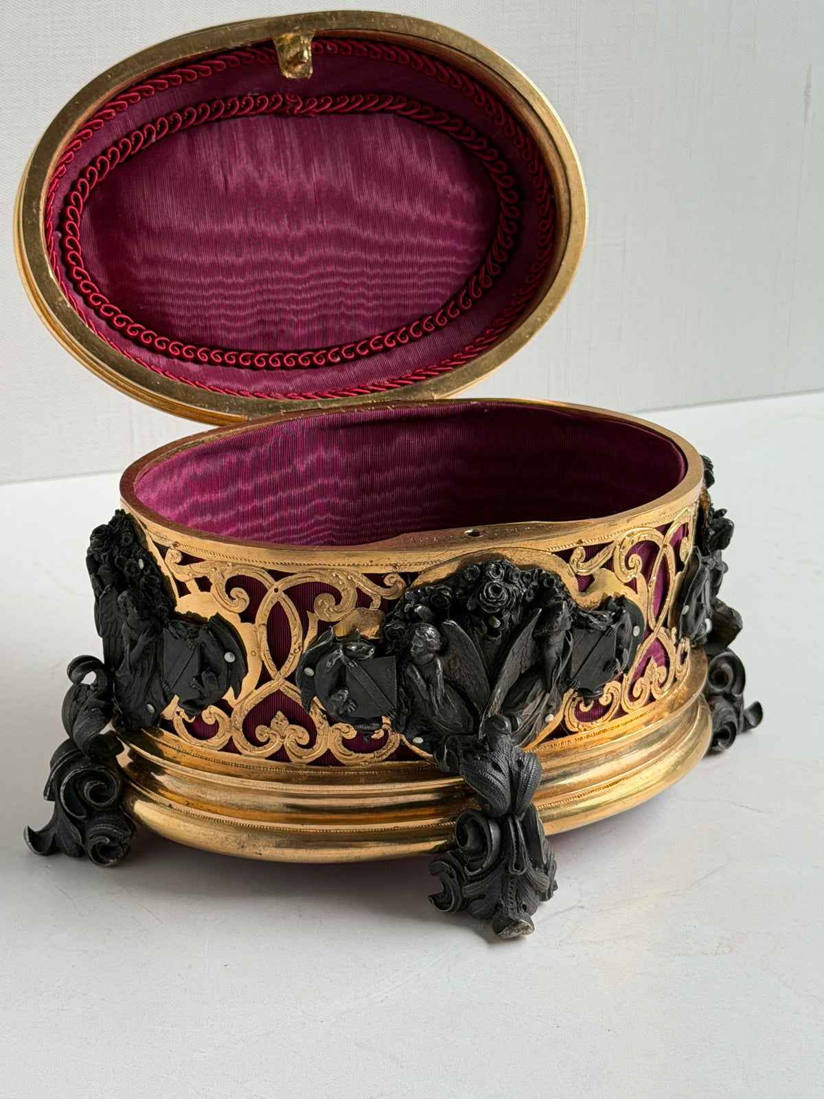Antique French Tahan Paris Gilt Bronze Casket with Floral Medallion