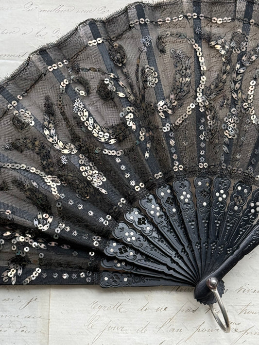 Vintage Black Sequin Hand Fan