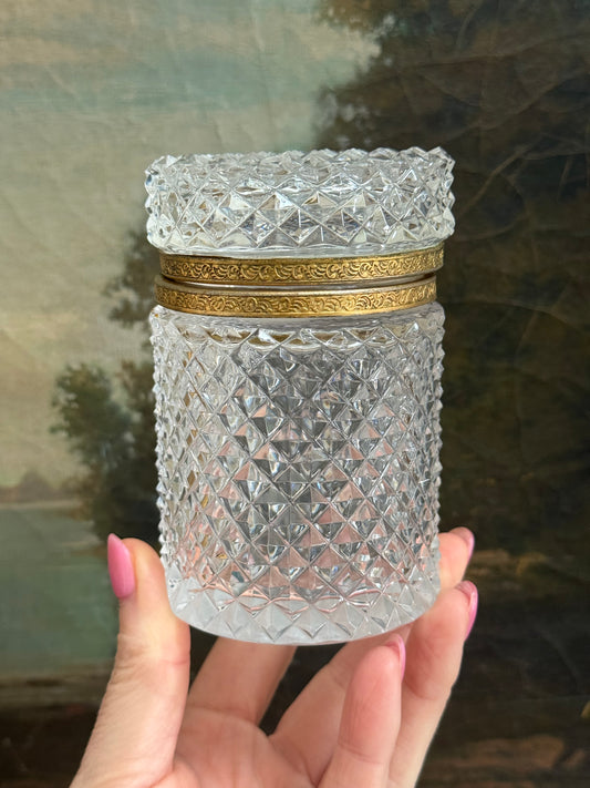 Antique French Hand-Cut Crystal Cylinder Casket