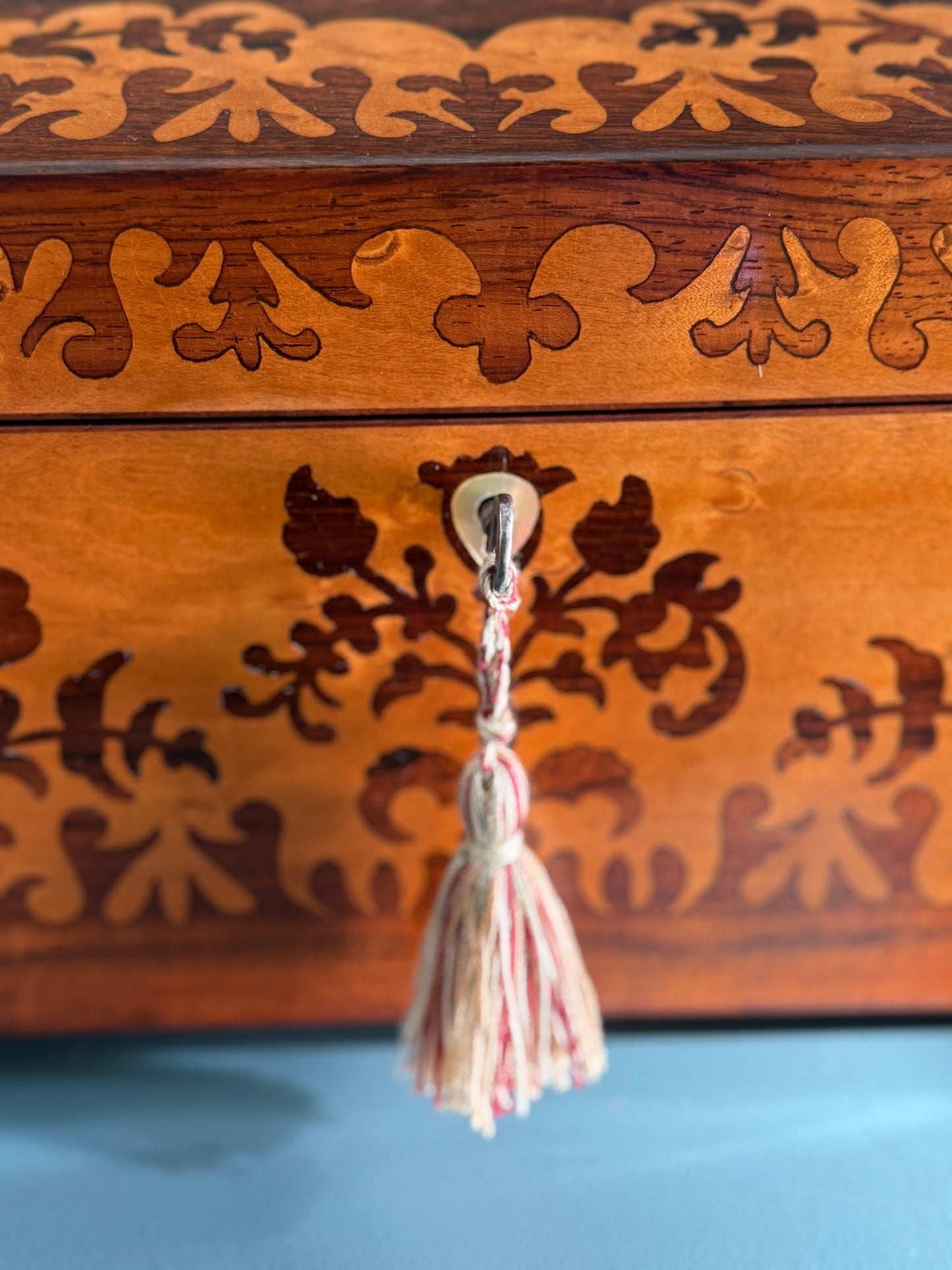 Antique English Tea Caddy with Cut Glass Bowl