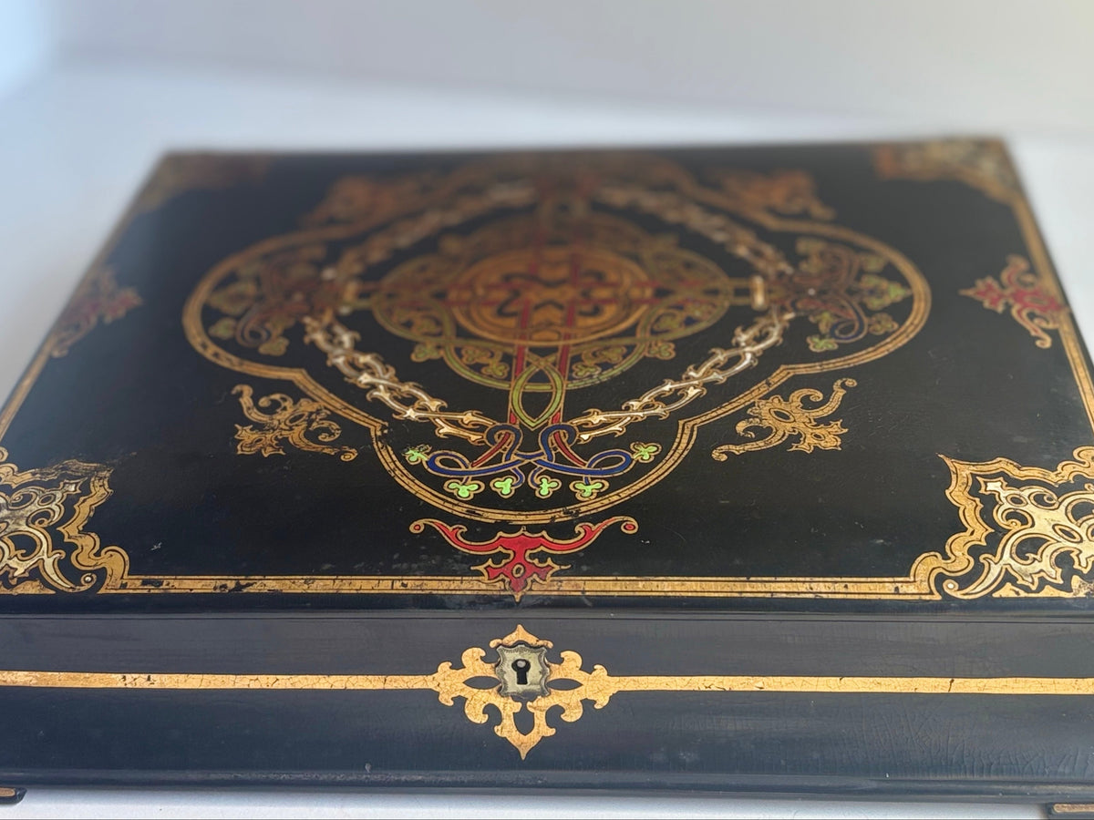 Antique Victorian Papier-Mâché Writing Box by Jennens & Bettridge
