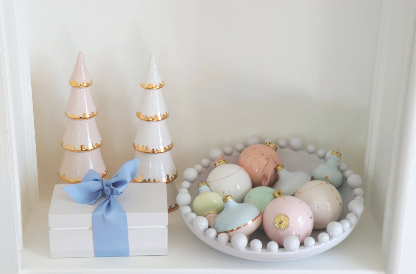 White Tiered Christmas Trees with 22K Gold Brushstroke Accent: Small