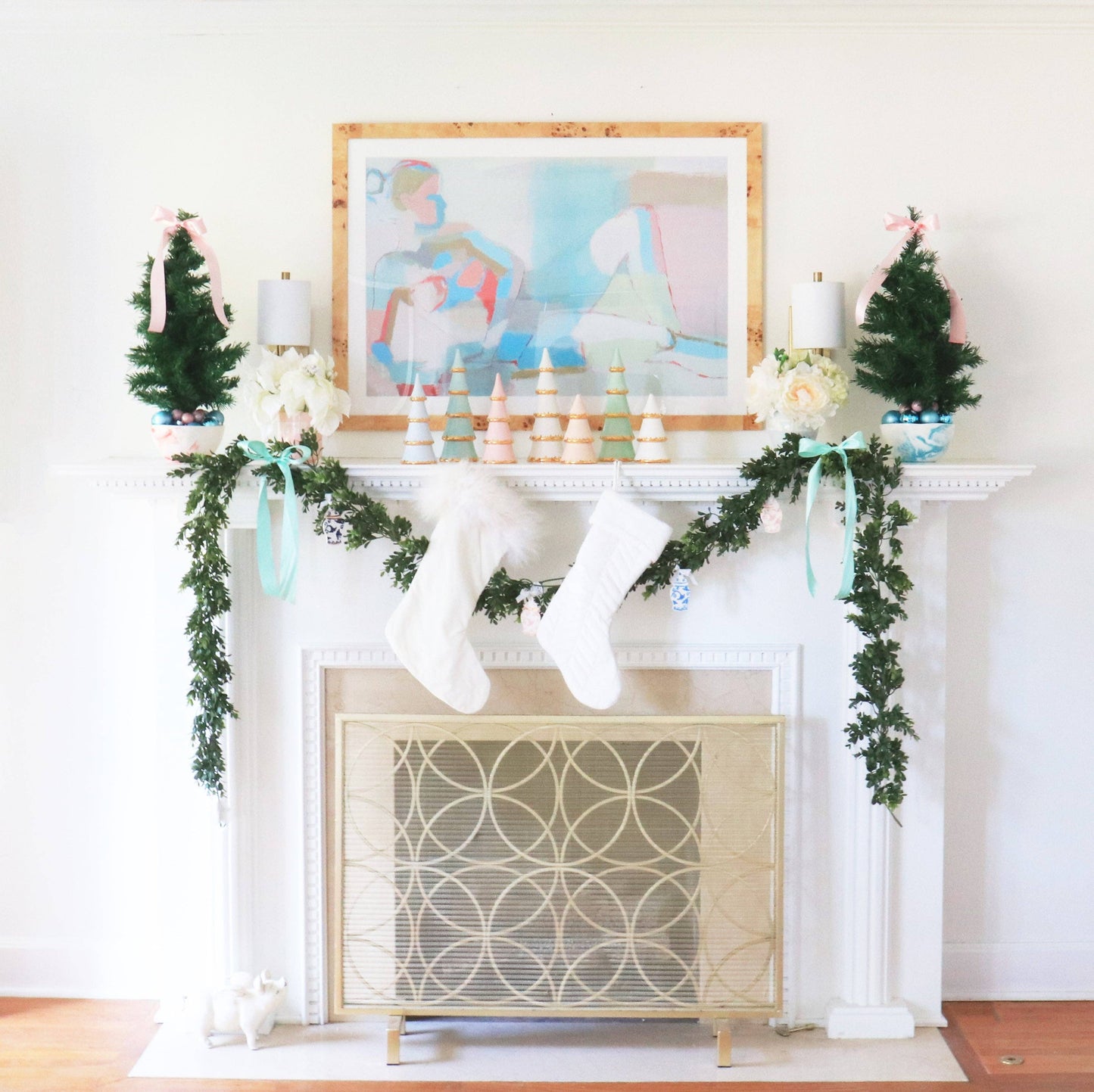White Tiered Christmas Trees with 22K Gold Brushstroke Accent: Medium