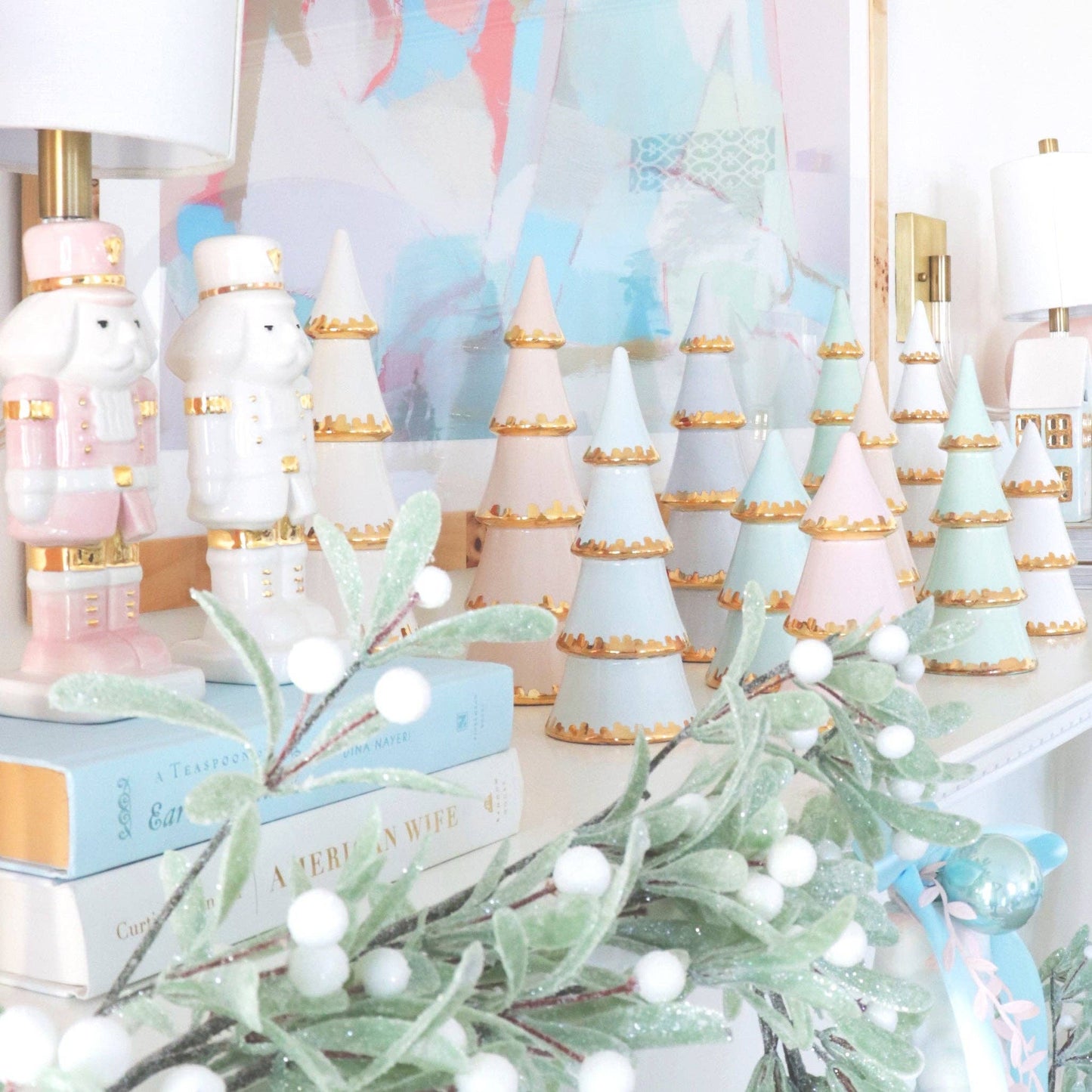 White Tiered Christmas Trees with 22K Gold Brushstroke Accent: Medium
