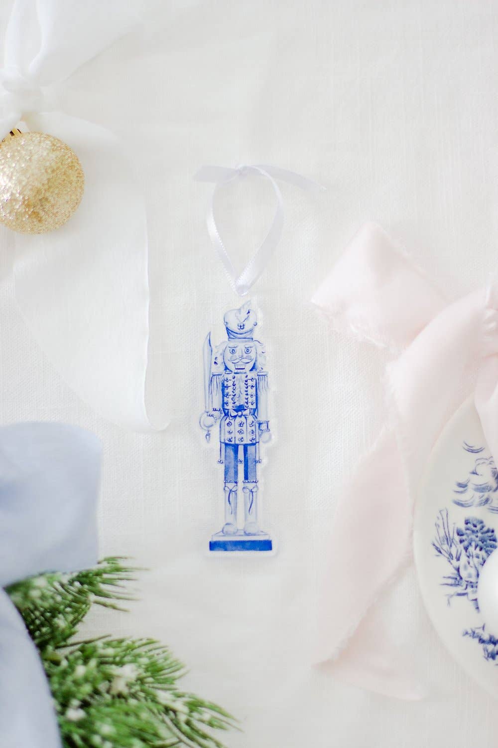Grandmillennial Blue Nutcracker Watercolor Ornament, view 2
