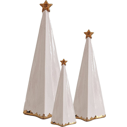White Folded Christmas Trees with 22K Gold Brushstroke Accent: Large