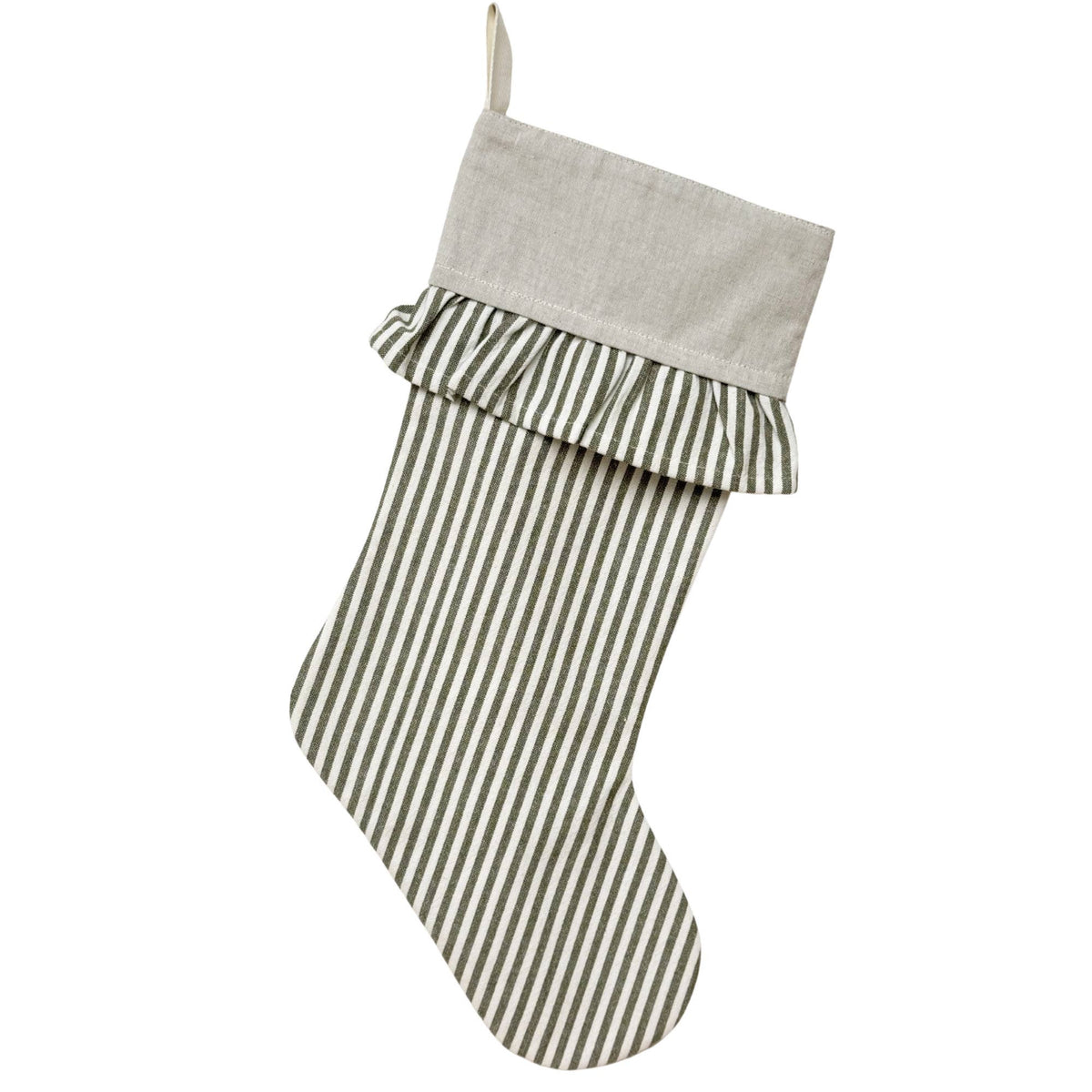 Ticking Stripe Christmas Stocking with Ticking Ruffle: Red