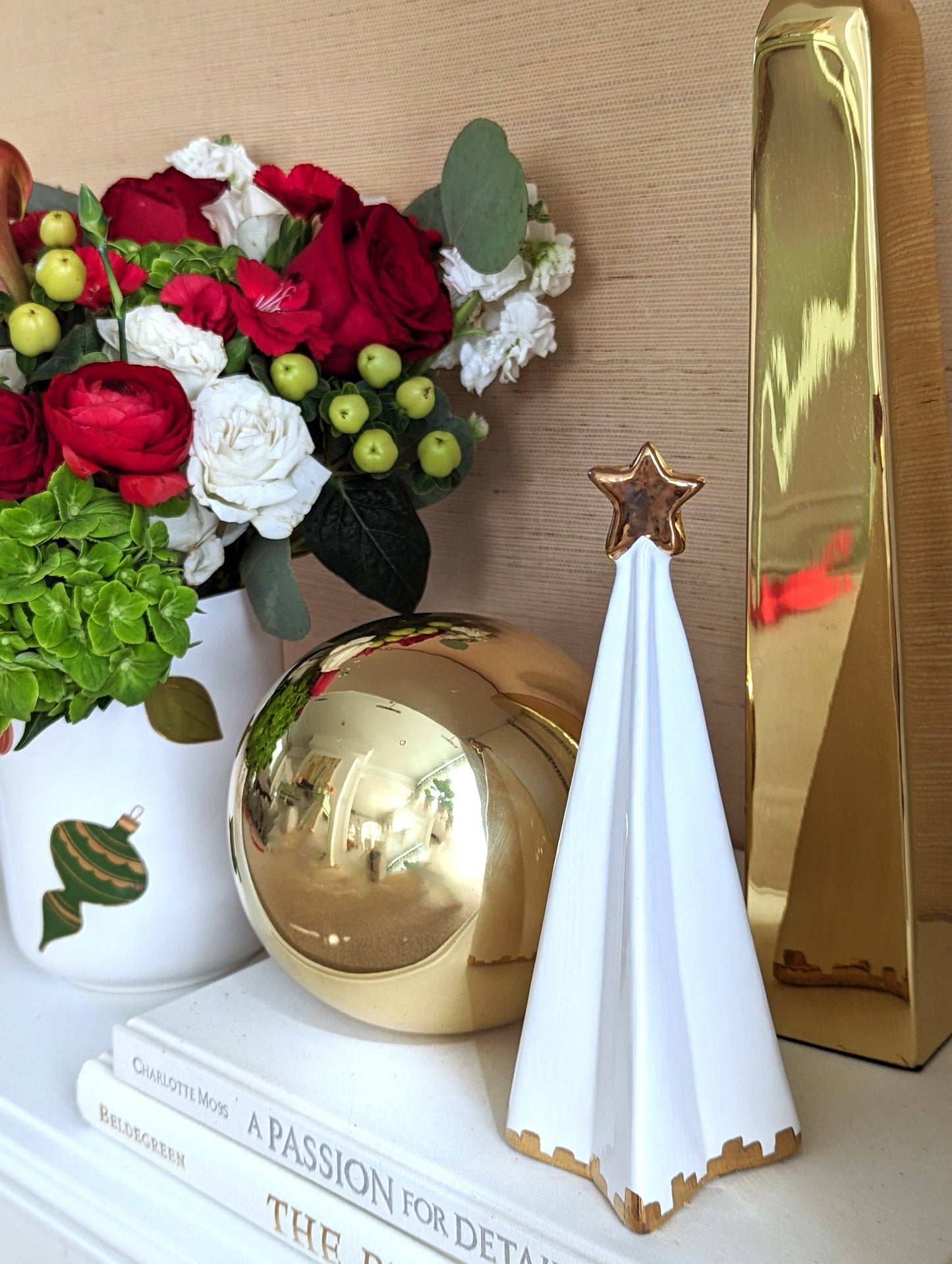 White Folded Christmas Trees with 22K Gold Brushstroke Accent: Large