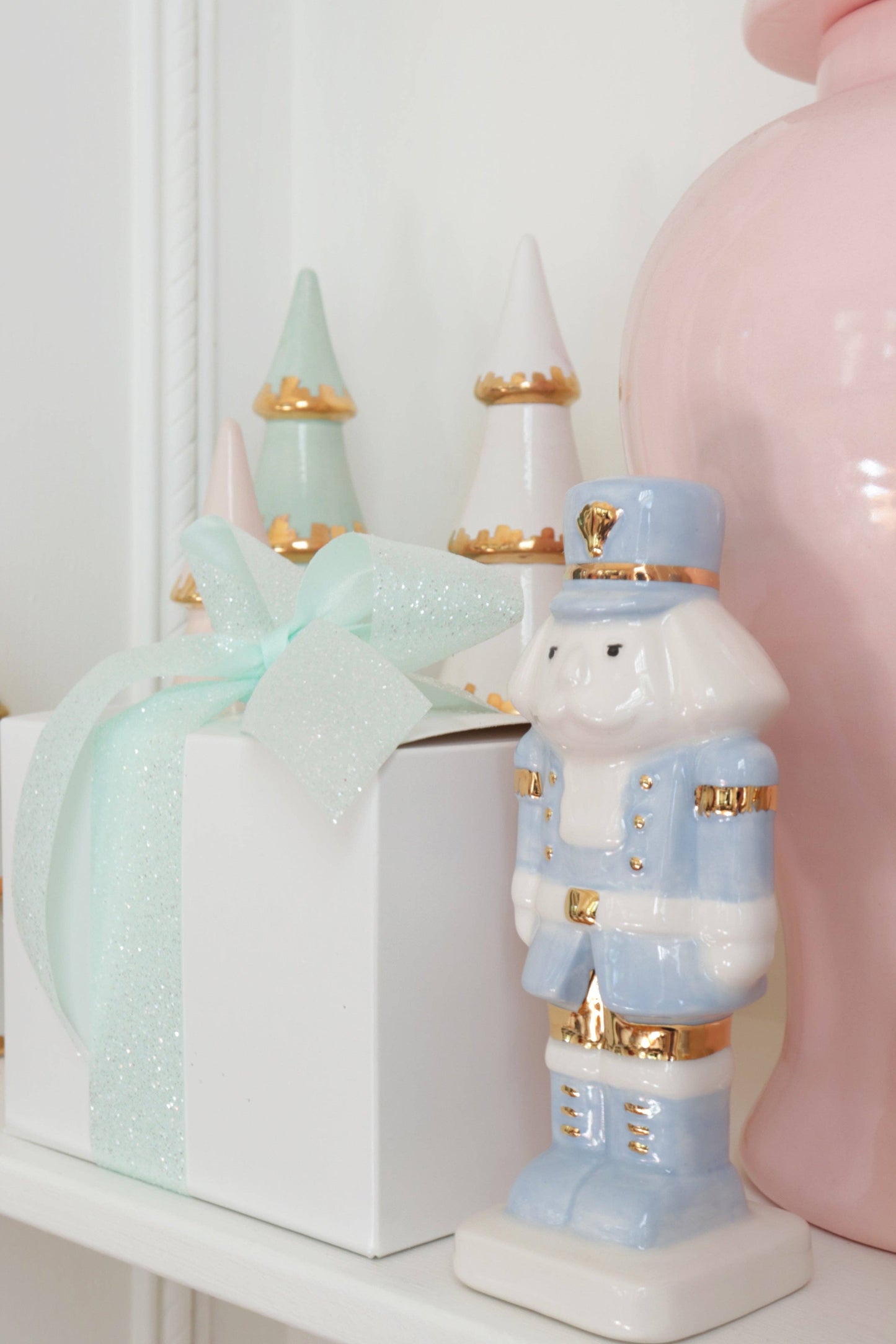 White Tiered Christmas Trees with 22K Gold Brushstroke Accent: Small