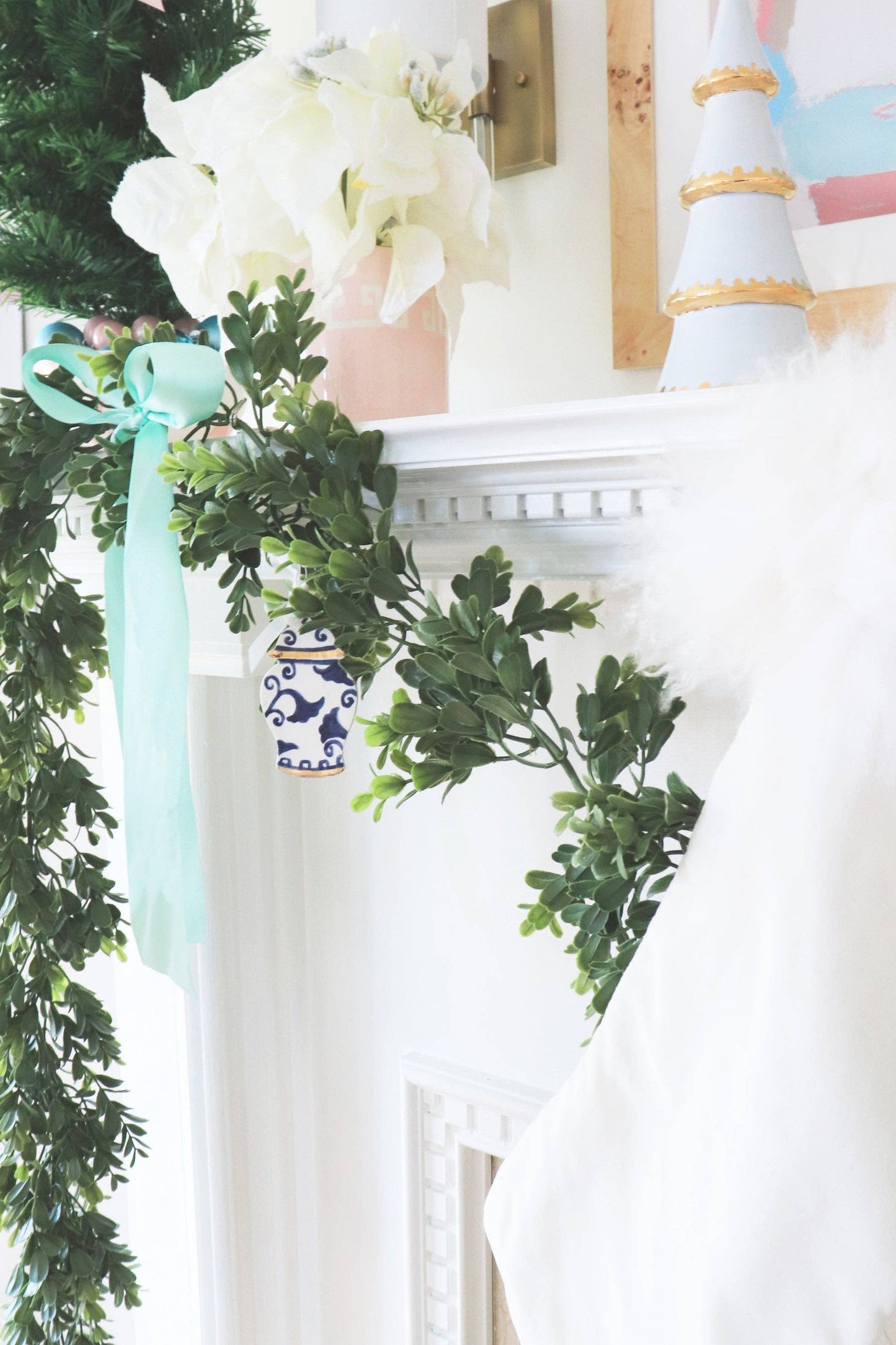 Hydrangea Blue Tiered Christmas Trees with 22K Gold Brushstroke Accent: Medium