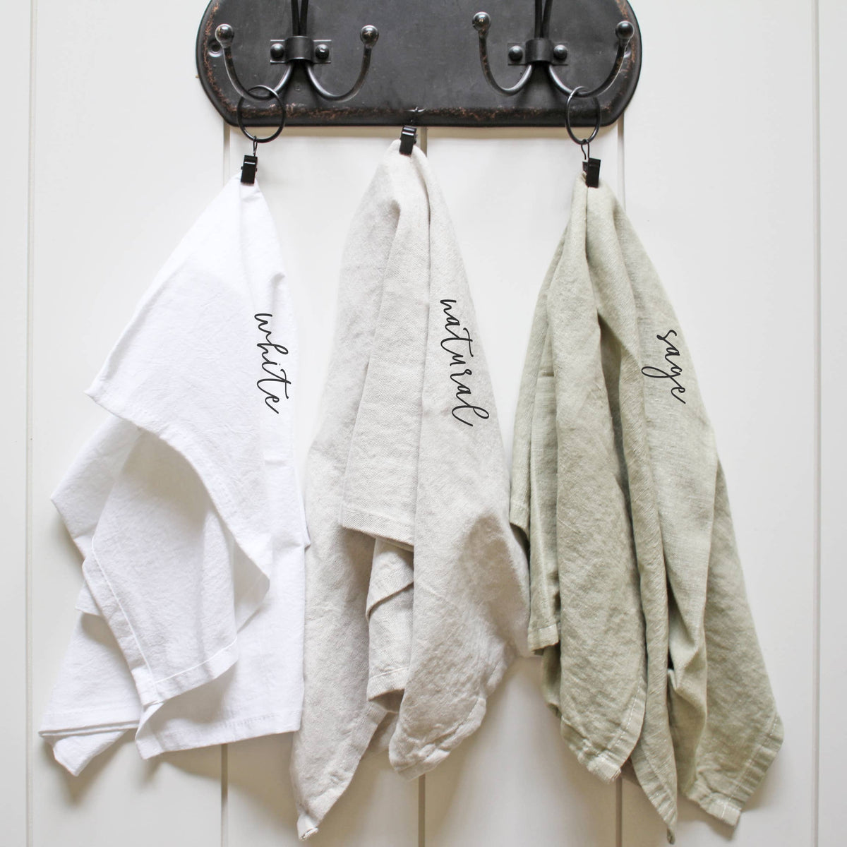 Christmas Toile - Green Tea Towel: White