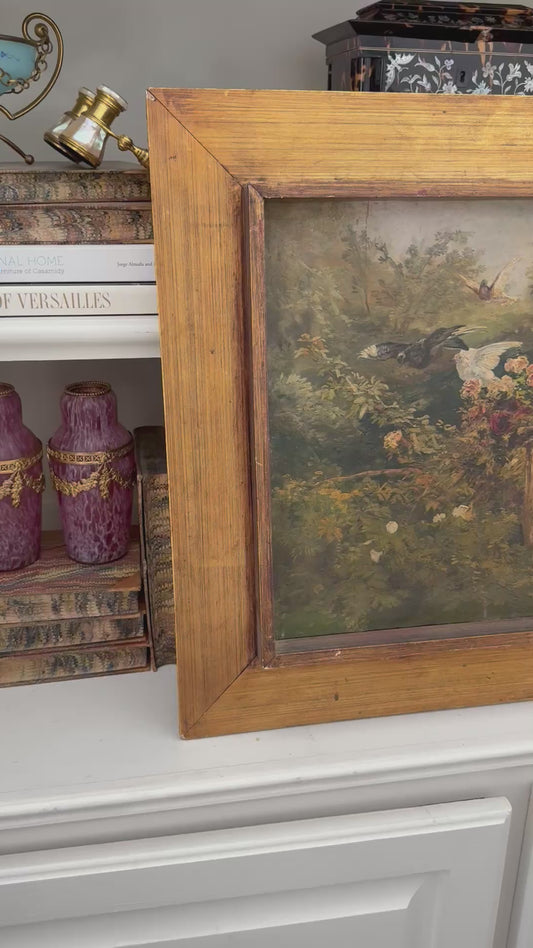 French Oil Painting of Birds in Foliage