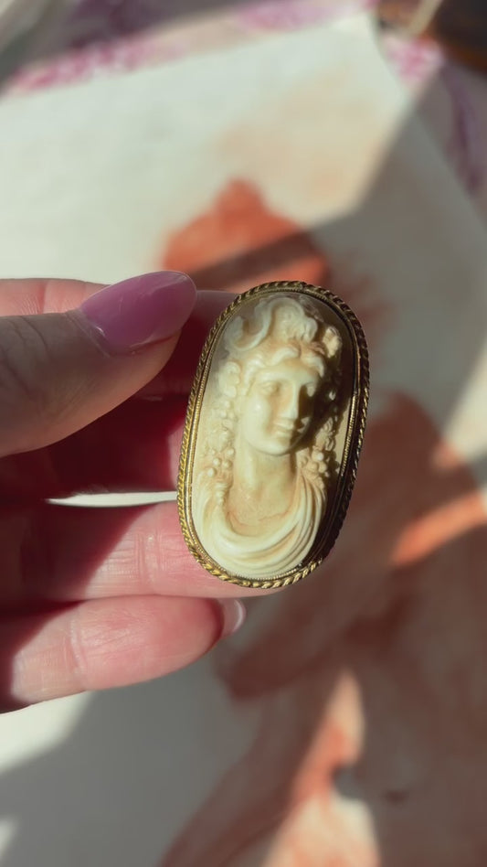 Antique Victorian Lava Stone Cameo Brooch | Gilt Brass Setting